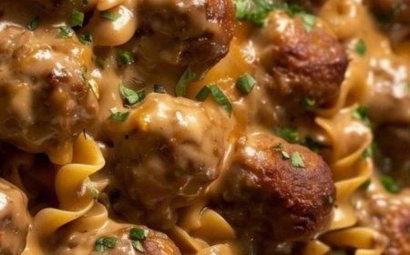 swedish meatballs served with egg noodles