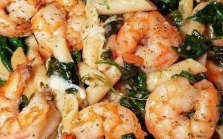 Cheese Shrimp Penne Pasta & Spinach