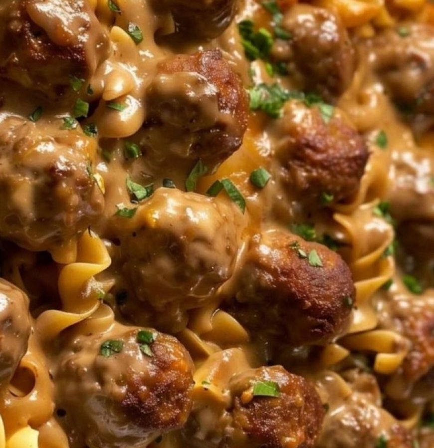 swedish meatballs served with egg noodles