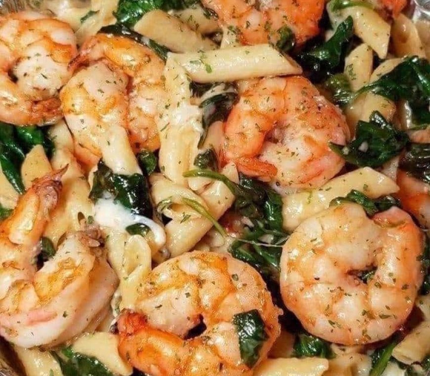 Cheese Shrimp Penne Pasta & Spinach