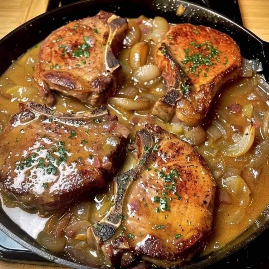 Pork chops with caramelized onion sauce