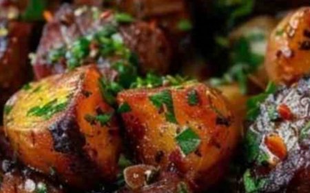 Air Fryer Garlic Butter Steak Bites and Potatoes