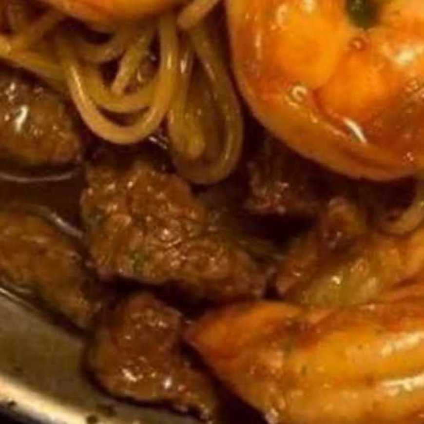 Shrimp and steak teriyaki noodles