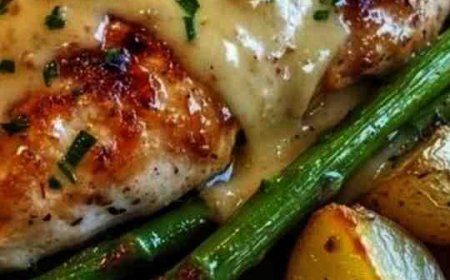 Honey Mustard Chicken with Roasted Asparagus and Potatoes