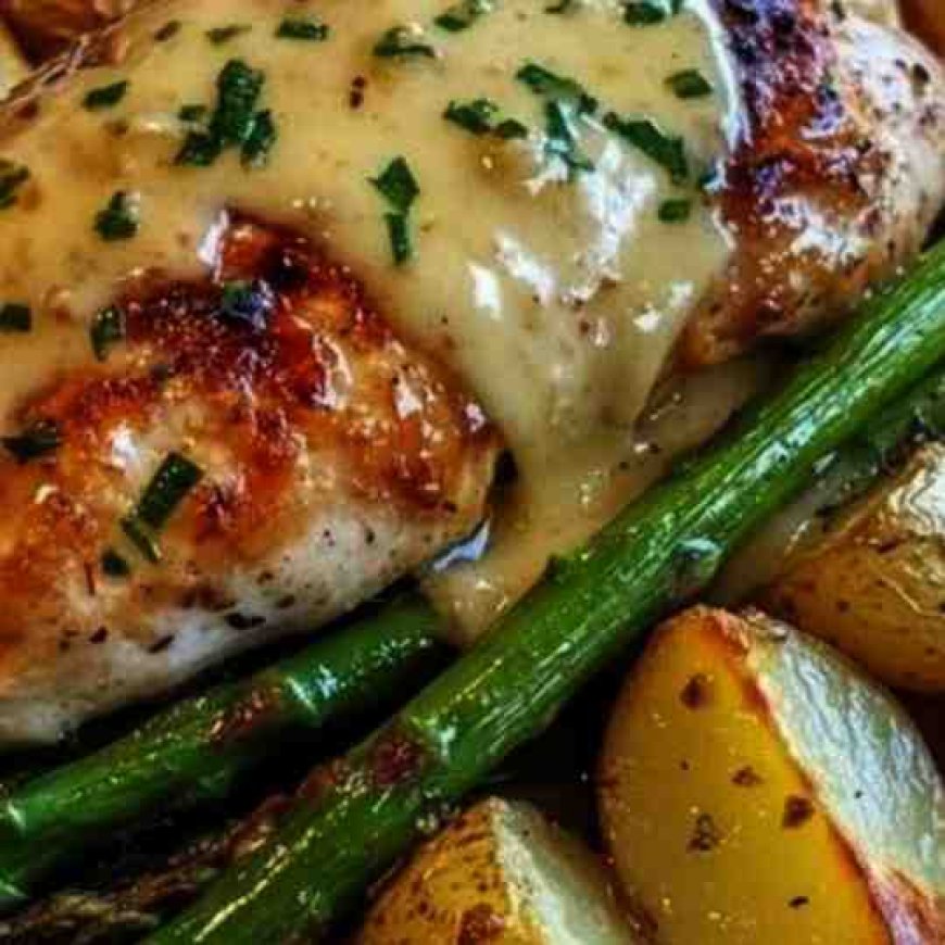 Honey Mustard Chicken with Roasted Asparagus and Potatoes