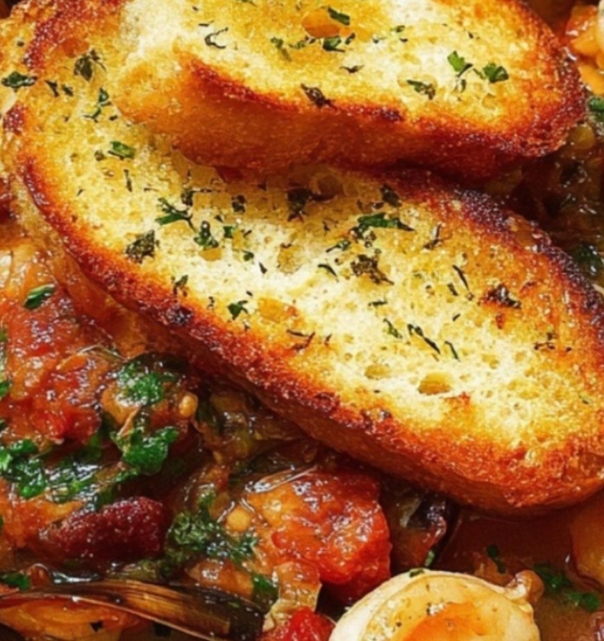 Hearty Seafood Stew with Garlic Toast