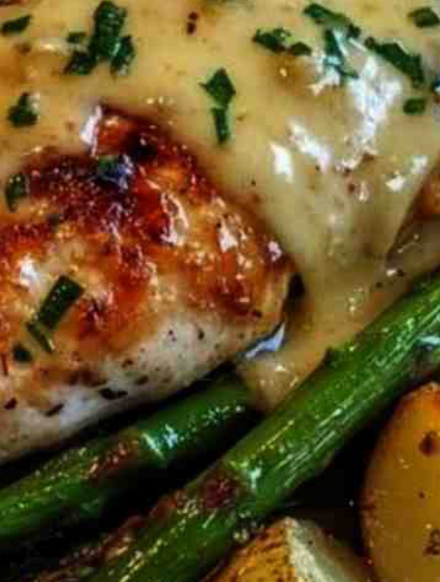 Honey Mustard Chicken with Roasted Asparagus and Potatoes