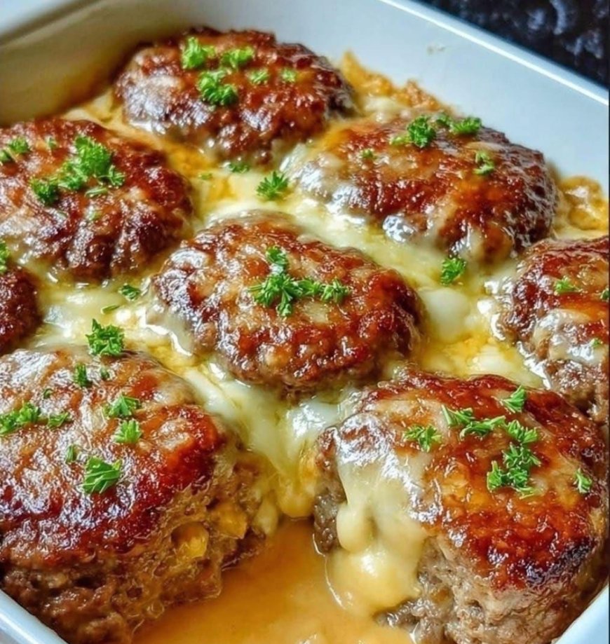 Cheesy Baked MeatPatties in Creamy Sauce