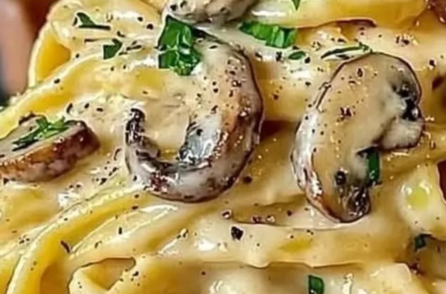 Mediterranean Creamy Mushroom and Beef Spaghetti