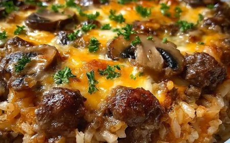 Cheesy Mushroom and Beef Rice Casserole