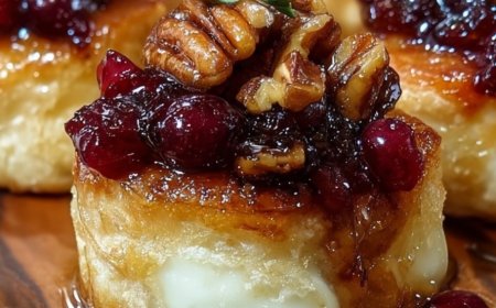 Baked Brie Bites with Pecan and Cranberry Topping