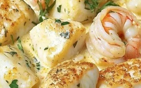 Shrimp and Cod in Creamy Garlic Sauce
