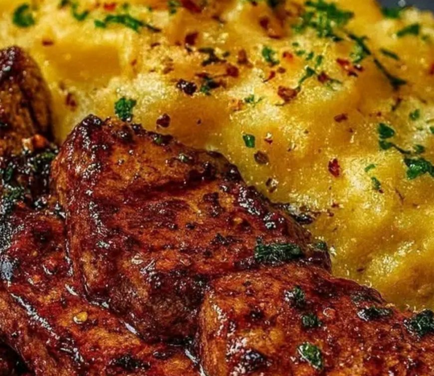 Garlic Butter Steak Bites and Cheesy Smashed Potatoes