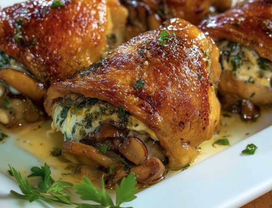 Stuffed Chicken Thighs with Mushroom, Cheese, and Herb Filling