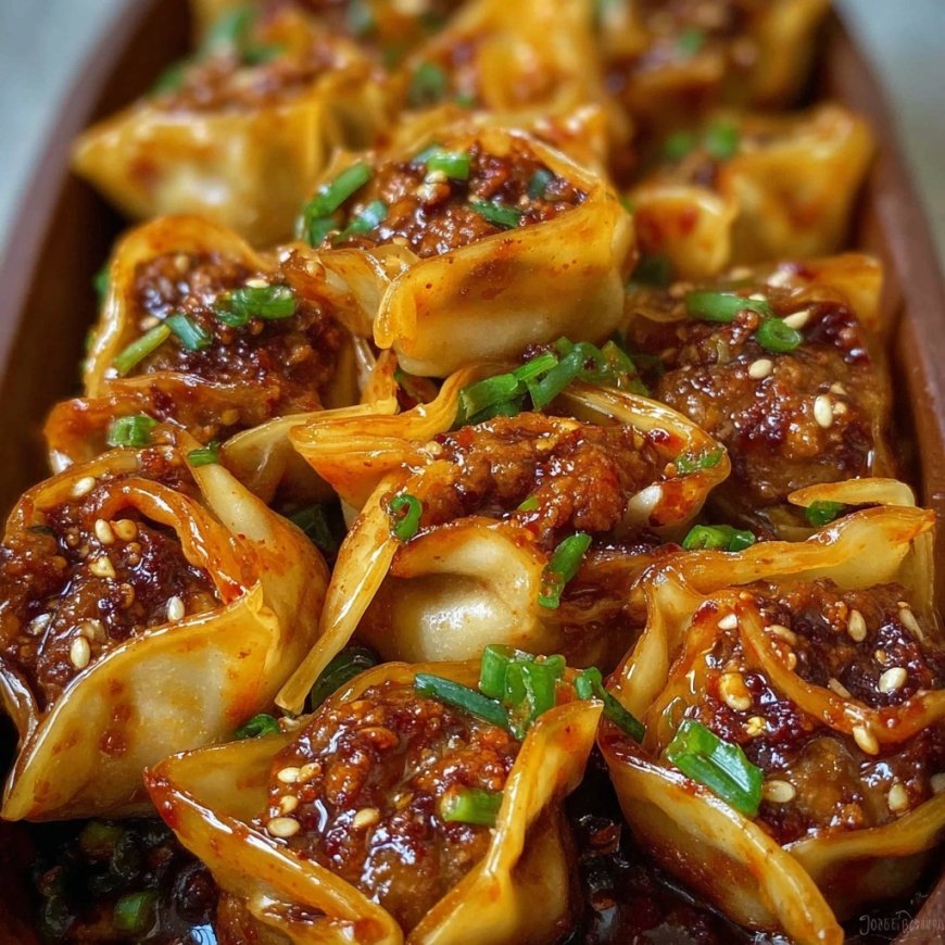 Spicy Beef Wontons with Sesame and Green Onion