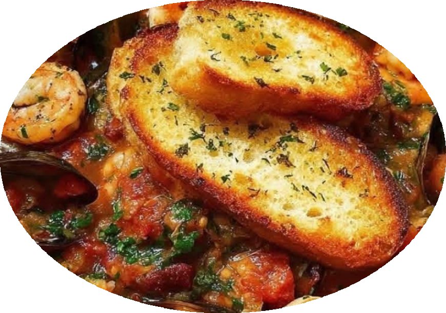 Hearty Seafood Stew with Garlic Toast