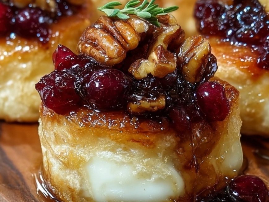 Baked Brie Bites with Pecan and Cranberry Topping